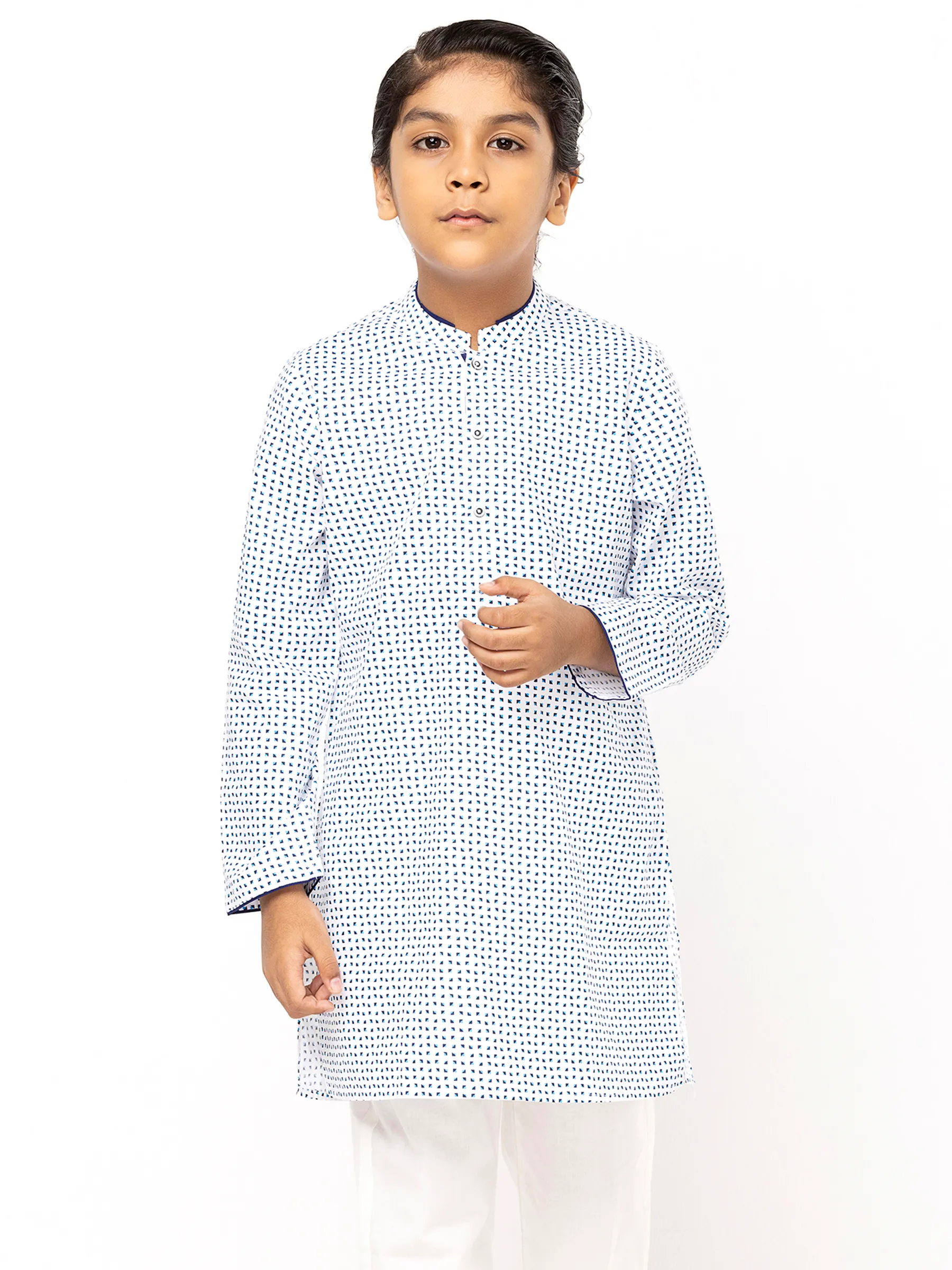 Blue Printed Cotton Panjabi